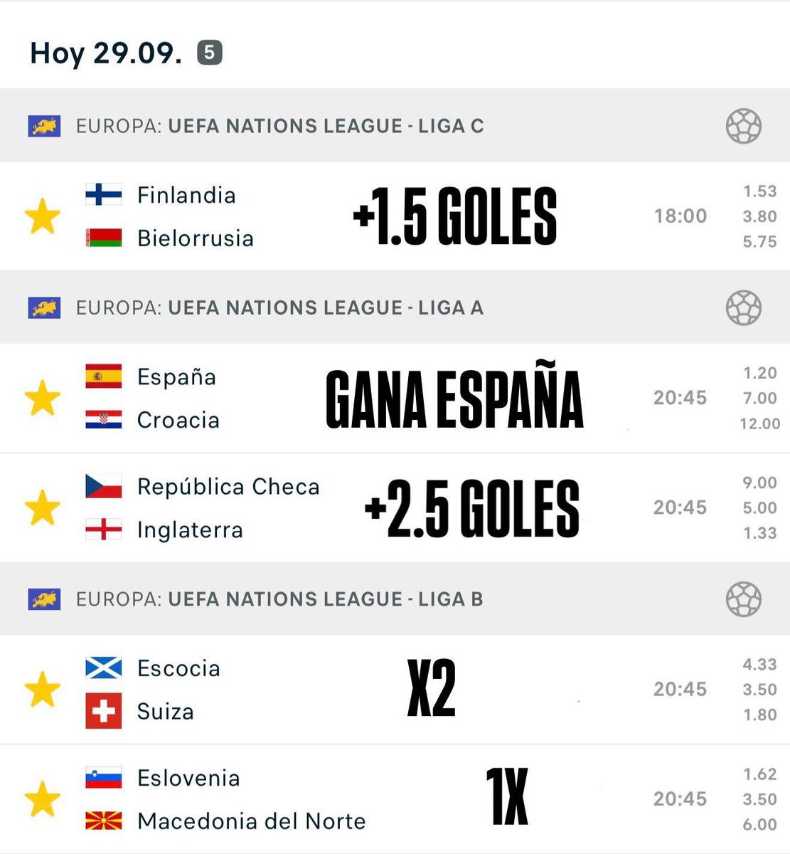 SoyTipsElVerde's tweet photo. Apuestas para hoy

Combinada CUOTA 4

Estas son las mejores apuestas para hoy. La más clara de todas os la dejo abajo. ⤵️
