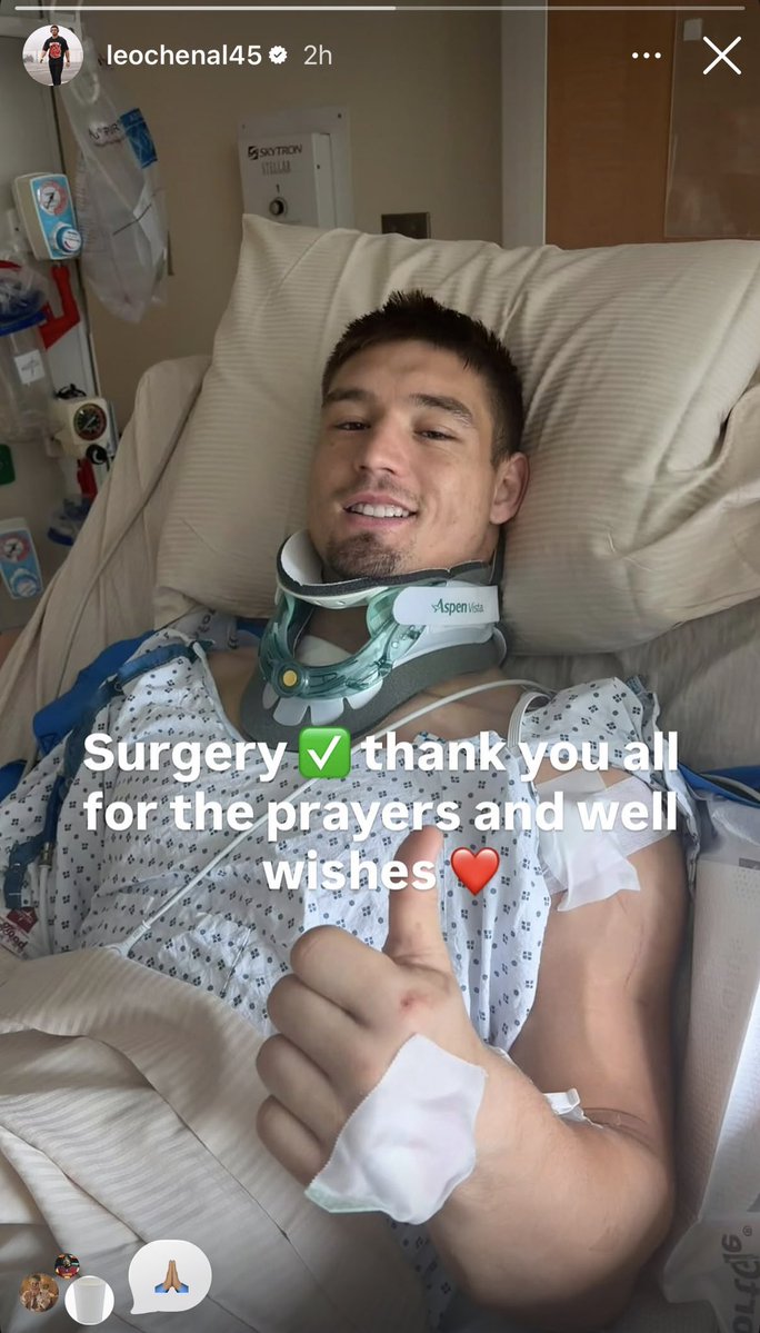 JayDanielsMVP's tweet photo. #Commanders LB Leo Chenal posts an update post surgery via IG https://t.co/La4NDhbJ35