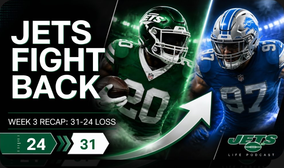 JetsLifePodcast's tweet photo. The #NYJets fought back to tie the game at 24-24 in the 4Q, but drop a tough one to Detroit (31-24) to go to 1-2.
Going LIVE at 7:30 PM EDT to break down the game! 🏈🔥
📲 Watch & chat here: https://t.co/Crd5yDG0PU
#NYJets #JetsNation #TakeFlight https://t.co/jWjq8ONxiL