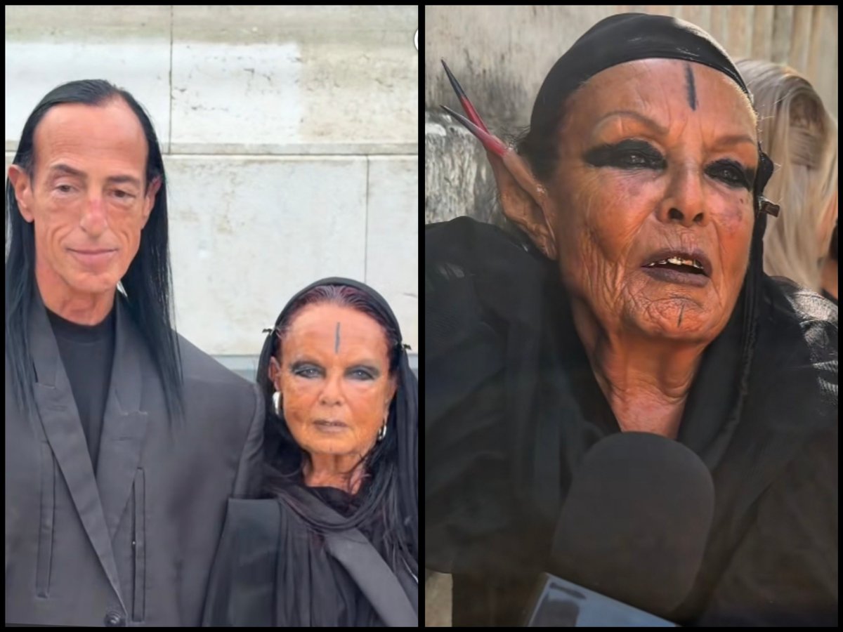 IfindRetards's tweet photo. Fashion designer Rick Owens and his wife at the Paris fashion show. 

Retarded Orc is now in fashion https://t.co/vt5ovU3lpY