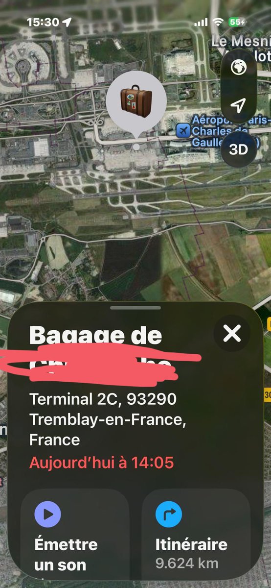 VirroBorja's tweet photo. @AirFrance @AirFranceFR URGENT MEDICAL EMERGENCY! Bag lost on LUX-SJD flight (Sep 23, PNR: SJDAM29178). My AirTag confirms it's STILL at Paris CDG. It contains VITAL daily prescription medicine for a passenger's health! Locate it and send it to MexicoNOW! Attach screenshot below. https://t.co/8aIaNbUPJW