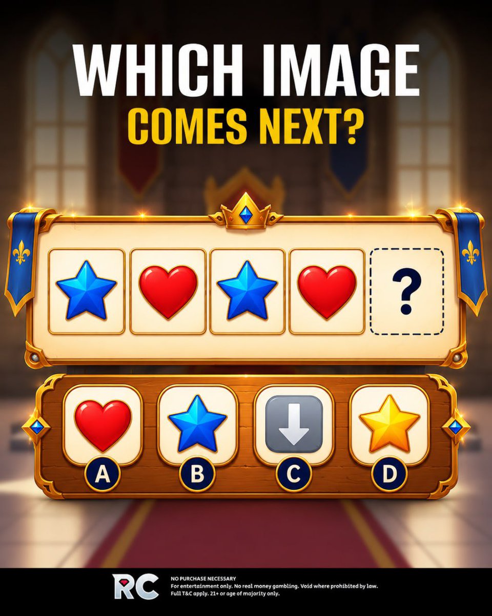 Rubychips_com's tweet photo. ⭐️ Which Image Comes Next?
👀 Look at the pattern and choose the correct answer — A, B, C, or D!
💬 Drop your answer + your Player ID in the comments! #free #freegames #freeplay
https://t.co/xap01qJ7GC https://t.co/ekJ2IX751Y