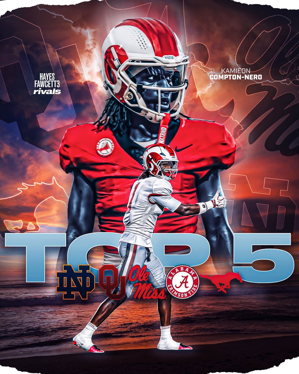 Hayesfawcett3's tweet photo. NEWS: Elite 2028 ATH Kamieon Compton-Nero is down to 5 Schools, he tells me for @Rivals

The 6’3 187 ATH from Owasso, OK is ranked as a Top 3 ATH in the 2028 Rivals Industry Rankings

https://t.co/xeEc1DZjwJ https://t.co/y8oWOJDDz2
