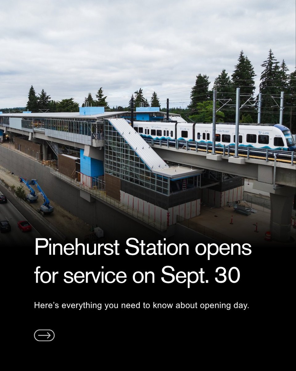 SoundTransit's tweet photo. The wait is almost over. Pinehurst Station opens Sept. 30! 

Stop by from 2–6 p.m. to celebrate with your community and be among the first to ride. 

Learn more: https://t.co/QooZ7aJBoC https://t.co/05aw3GQNif