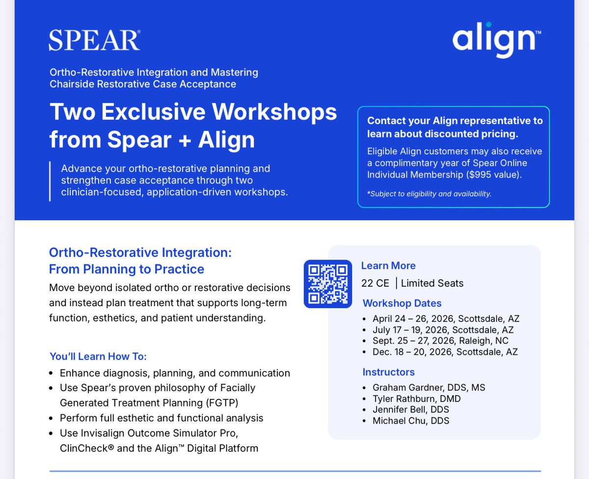 SmilesbyWFD's tweet photo. Investing in our team means investing in better patient care. 🦷

Dr. Jernigan, Dr. McClellan, Dr. Van Hoorebeke, and Dr. Dawson recently completed two clinically focused, application-driven workshops with Align Technology and Spear, focused on advancing ortho-restorative planning and helping patients feel confident moving forward with care.

We’re grateful to Align Technology and Spear for their partnership and commitment to continuing education. Our doctors are always learning, growing, and bringing that knowledge back to every chair across Wells Family Dental Group.

#WellsFamilyDental #Invisalign #SpearEducation #AlignTechnology #continuingeducation
