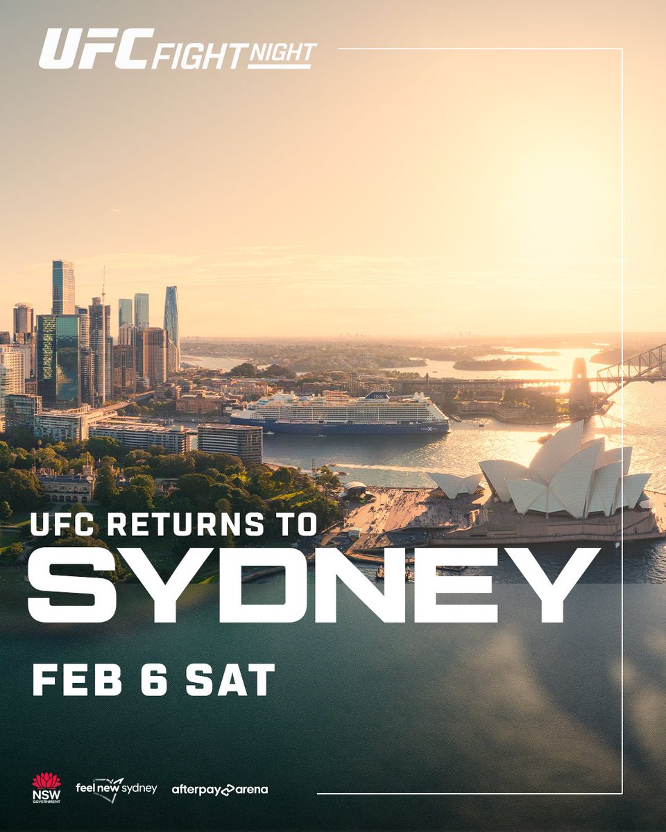 BACK DOWN UNDER 🇦🇺 The Octagon returns to Australia for #UFCSydney on February 6!

Register your interest here 👉: <https://t.co/I17ruQLudg>

[ #FeelNewSydney