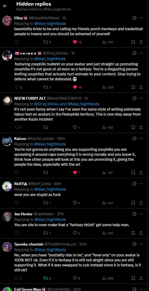 TheMommaLucy's tweet photo. Blocking us, and hiding the replies doesn't help your case. I can't believe I ever thought as you as a friend. I feel disgusted right now maxi, with you and this zoophilic shit. Like jesus christ really? @Maxi_NightMode https://t.co/XgvYxegkNh