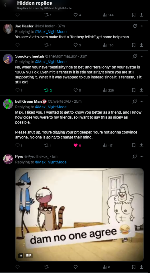 TheMommaLucy's tweet photo. Blocking us, and hiding the replies doesn't help your case. I can't believe I ever thought as you as a friend. I feel disgusted right now maxi, with you and this zoophilic shit. Like jesus christ really? @Maxi_NightMode https://t.co/XgvYxegkNh