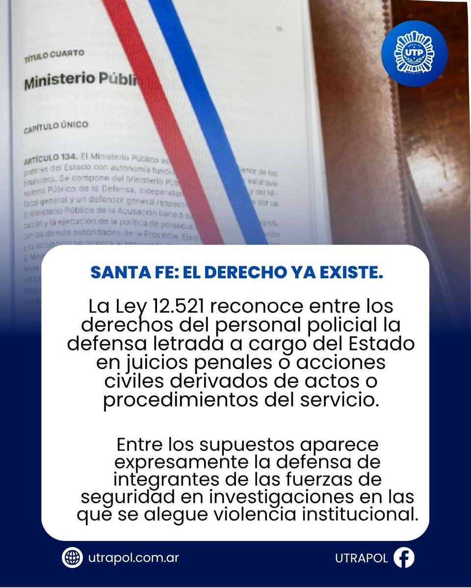 utrapolsantafe's tweet photo. UNA DIFERENCIA INSTITUCIONAL
En provincias como Córdoba, la legislación coloca la defensa por actos de servicio a cargo de la institución policial. En Tierra del Fuego, la función corresponde a la Asesoría Letrada de la Policía. https://t.co/is9Zc0yzBr