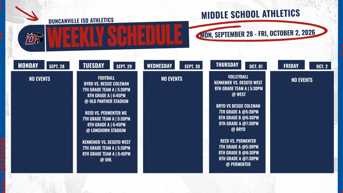 PanthersSports's tweet photo. 🐾 Here’s what’s happening in Panthers Athletics 🐾 
Purchase all game tickets below! 
🎟️ :https://t.co/aSdhAmv6J7
#CityofChampions #PantherPride https://t.co/0GiDgcs124