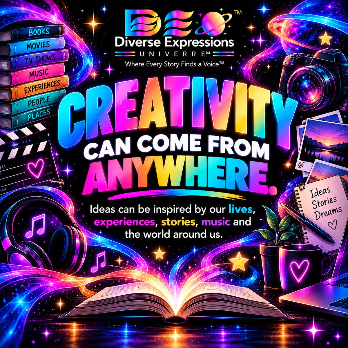 DiverseExpressU's tweet photo. 💜Creativity is different for everyone.
Our ideas can come from our lives, experiences, books, movies, TV, music and the world around us.
There’s room for every kind of creativity. 
Create. Explore. Express yourself. Be you. #creativity #selfexpression #diverseexpressionsuniverse https://t.co/2qtAoQJEC2