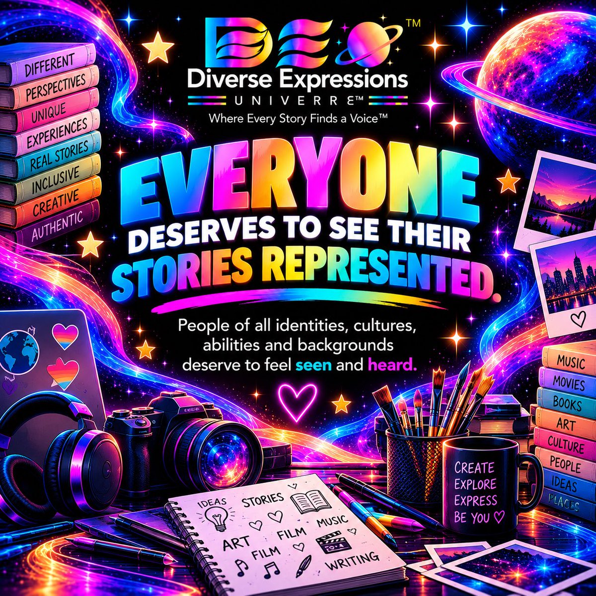 DiverseExpressU's tweet photo. 💜Creativity is different for everyone.
Our ideas can come from our lives, experiences, books, movies, TV, music and the world around us.
There’s room for every kind of creativity. 
Create. Explore. Express yourself. Be you. #creativity #selfexpression #diverseexpressionsuniverse https://t.co/2qtAoQJEC2