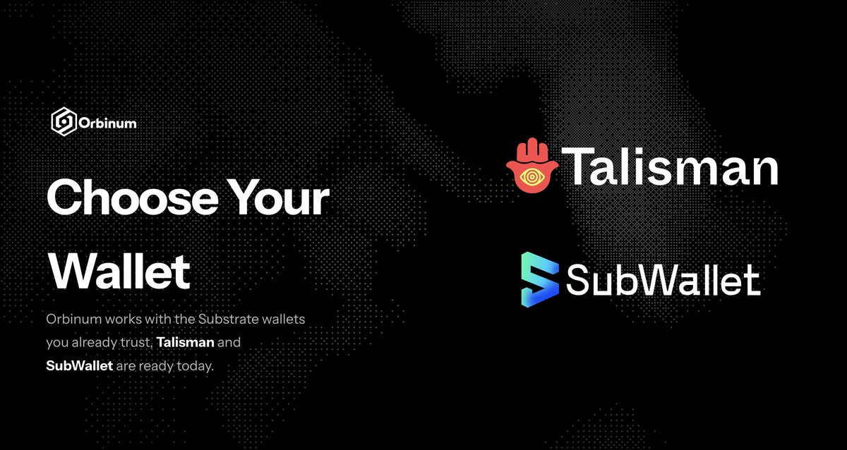 orbinumnetwork's tweet photo. 🔐 Quest with your own wallet.

Connect Talisman or SubWallet to Orbinum and earn +5 ORB for every on-chain quest you complete, no new wallet to set up, no extra steps.

🔹 Join the community & start earning ORB docs→ https://t.co/5qdBCg4bRF

#Orbinum #Talisman #SubWallet #Substrate #Web3 #Quests
