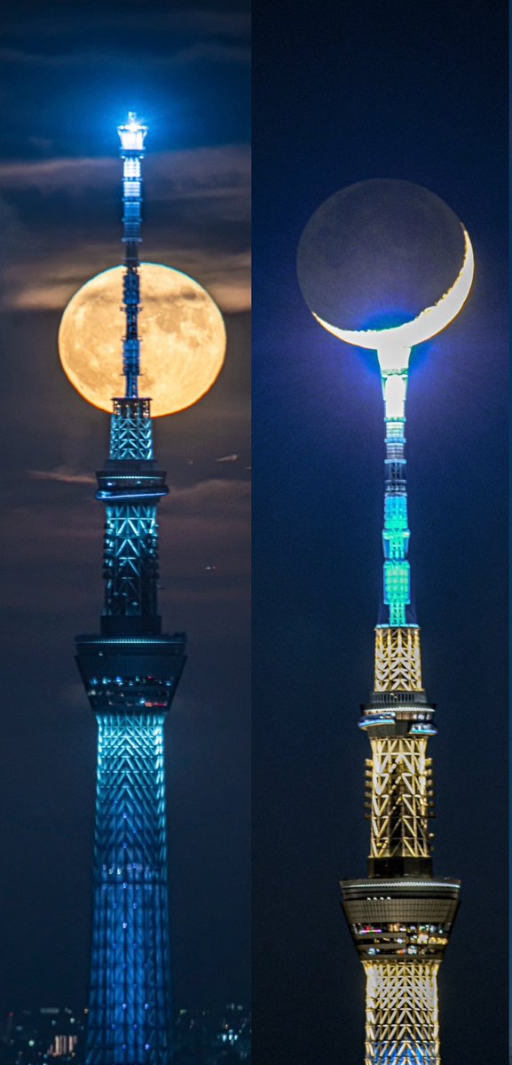 haskap1017's tweet photo. 月とスカイツリーコレクション🌕 https://t.co/niNyJSzitY