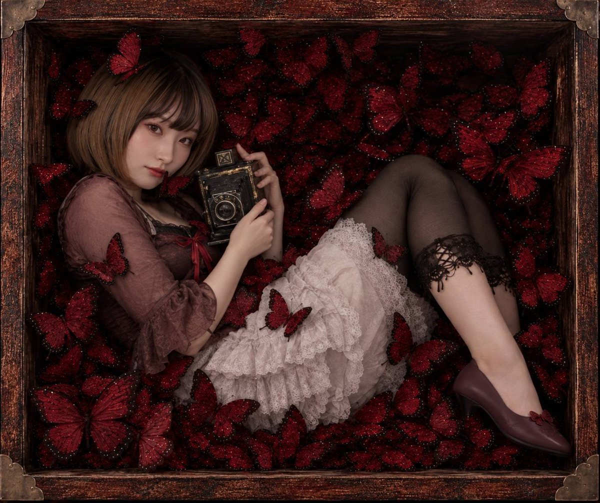 ub313eris's tweet photo. 娘と紅い蝶のコスプレしてみました🦋⋆͛

AI加工なんですがね😏︎ https://t.co/pdZXYRUEUl