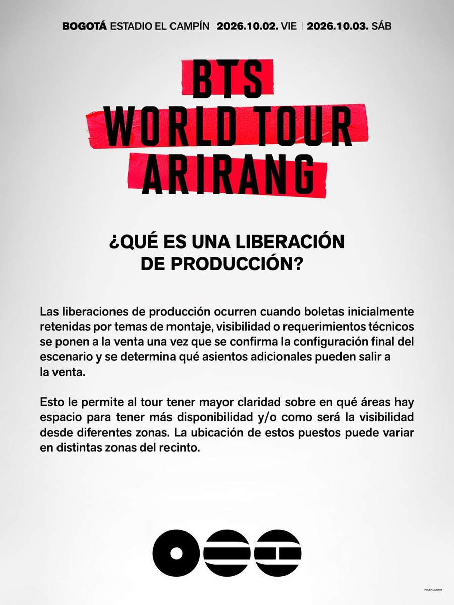 ARMYBogotaCol's tweet photo. 🚨 NUEVAS BOLETAS PARA BTS EN BOGOTÁ 💜

Páramo Presenta y Ticketmaster Colombia anunciaron que el 29 de septiembre a las 3:00 p. m. se liberará un número limitado de boletas para las dos fechas de BTS en El Campín.

Estas entradas corresponden a ajustes de producción y cancelaciones por incumplimiento de los términos de compra.

📌 Importante:

Se venderán directamente por Ticketmaster.

Recomiendan ingresar a la fila virtual unos 30 minutos antes.

La venta será bajo modalidad primero en llegar, primero en ser atendido.

Los precios serán los mismos de la venta inicial.

Se mantiene el límite de 4 boletas por fecha.

La disponibilidad será limitada y podría agotarse rápidamente.

💜 Si todavía estás buscando boleta, esta puede ser una nueva oportunidad para ver a BTS en Colombia.