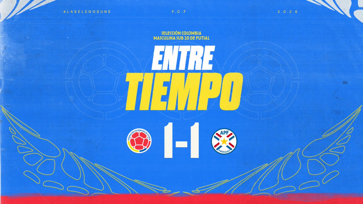 FCFSeleccionCol's tweet photo. Finaliza el primer tiempo del partido de nuestra Selección Colombia Masculina Sub 20 de Futsal 🆚 🇵🇾

🇨🇴 1-1 🇵🇾

#LaSeleNosUne 🇨🇴 https://t.co/s7F524LsZ9