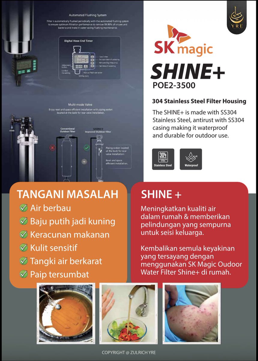 fzra__'s tweet photo. Penapis air bukan semata-mata untuk air minum. 👀

Air yang masuk ke rumah digunakan untuk:

🚿 Mandi
👕 Basuh baju
🍽️ Basuh pinggan

SK Magic SHINE+ pula menggunakan housing 304 Stainless Steel, waterproof dan mempunyai sistem auto flushing.

Air rumah lebih terjaga, lebih yakin https://t.co/BGHdJHJSPC