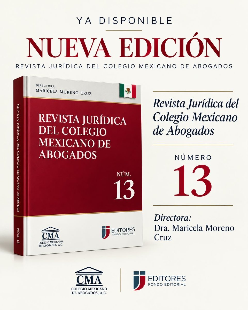 CMAbogados_AC's tweet photo. Con gran alegría les compartimos que hemos lanzado el  número 13 de nuestra Revista Jurídica del Colegio Mexicano de Abogados, que dirige nuestra presidenta @MaricelaMorenoC Disponible en  el siguiente link: https://t.co/5VOwLqwRg8…
#abogados #derecho #doctrina https://t.co/basIKTOxOV