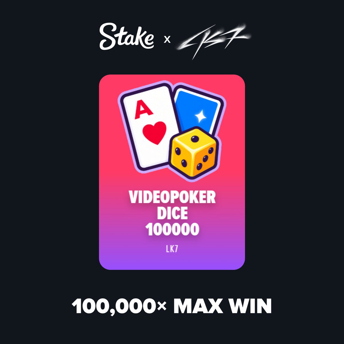 LK7com's tweet photo. Drop your Stake ID!

New game🚨
VIDEOPOKER DICE 100000 on @Stake https://t.co/yDyy7JfFJQ