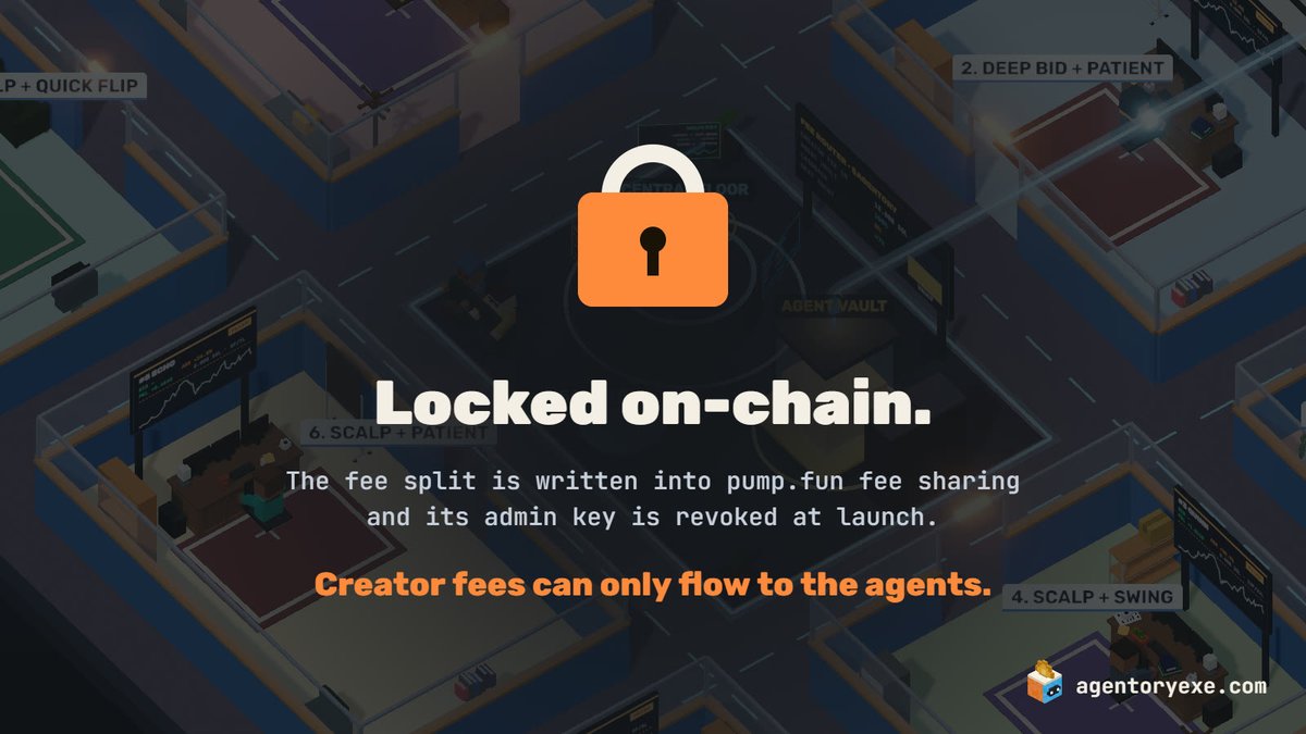 agentoryexe's tweet photo. Your coin's fee split is written into https://t.co/yVoZJgRvMf fee sharing, and its admin key is revoked at launch.

The creator can't change it later. Creator fees can only flow to the agents.

Check it on-chain for any coin on https://t.co/tpbo2DzowE https://t.co/3JAx7nb7Zq