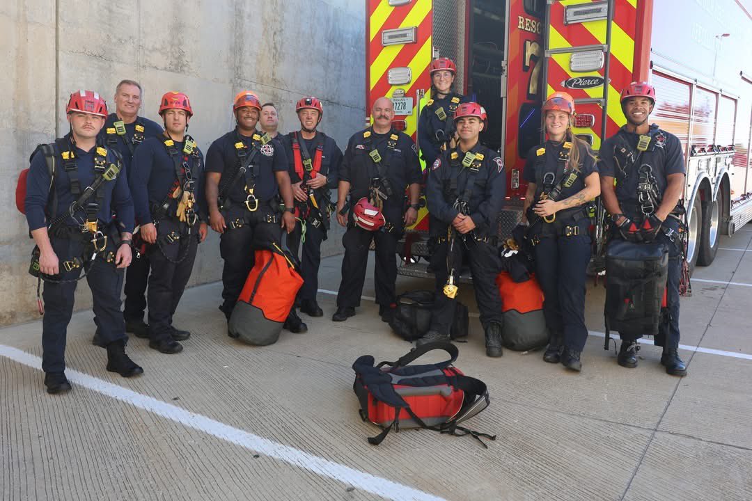 IFD_NEWS's tweet photo. On the heels of an Indianapolis Colts win over the Houston Texans on Sunday - IFD Firefighters conducted High Angle Rope Rescue Training today at Lucas Oil Stadium.  While the training itself is all business, the opportunity to rappel 265 feet or 26 stories onto the field, was a https://t.co/a4XT1ck2fM