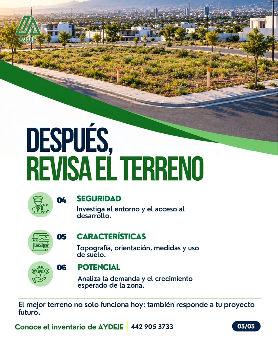 Aydeje's tweet photo. 🏡 ¿Construirás en 3–5 años? No elijas un terreno solo por precio. Evalúa crecimiento urbano, accesos, servicios, seguridad, características y potencial de la zona.
Conoce el inventario de AYDEJE.
#AYDEJE #Terrenos #BienesRaíces #InversiónInmobiliaria https://t.co/Ow5pLhGYVm
