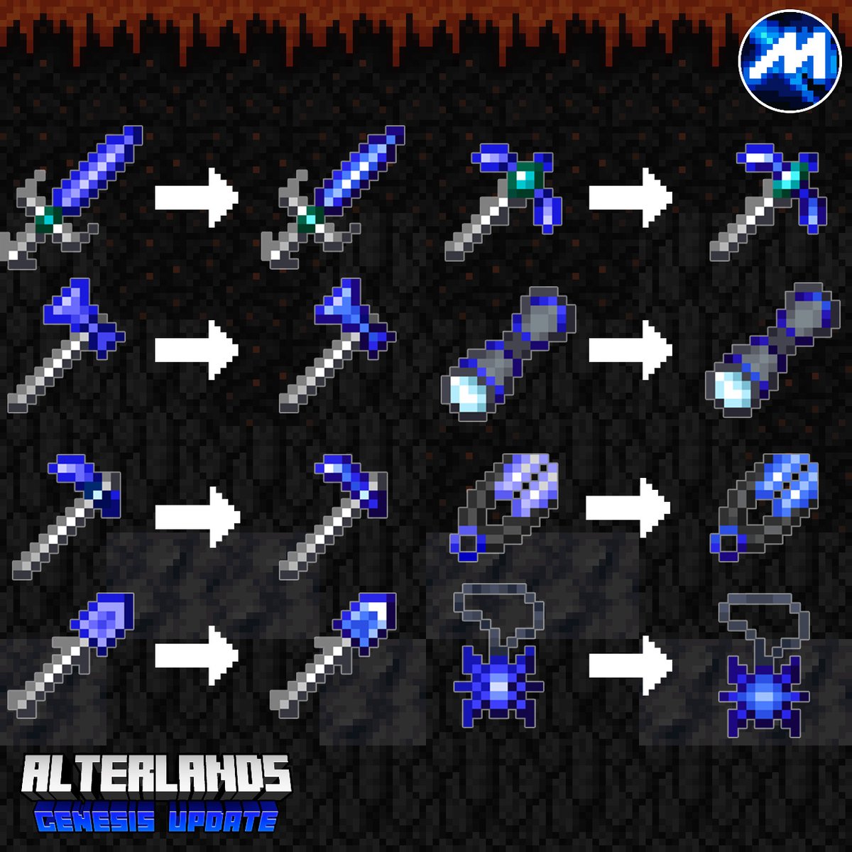MarianoArgello3's tweet photo. Algunos resprites de elementos antiguos de Alterlands. Lentamente modernizando todo el set de objetos, una meta lejana pero no imposible
#Alterlands #MinecraftModding #MinecraftAlterlands https://t.co/4lUJqz1Etk