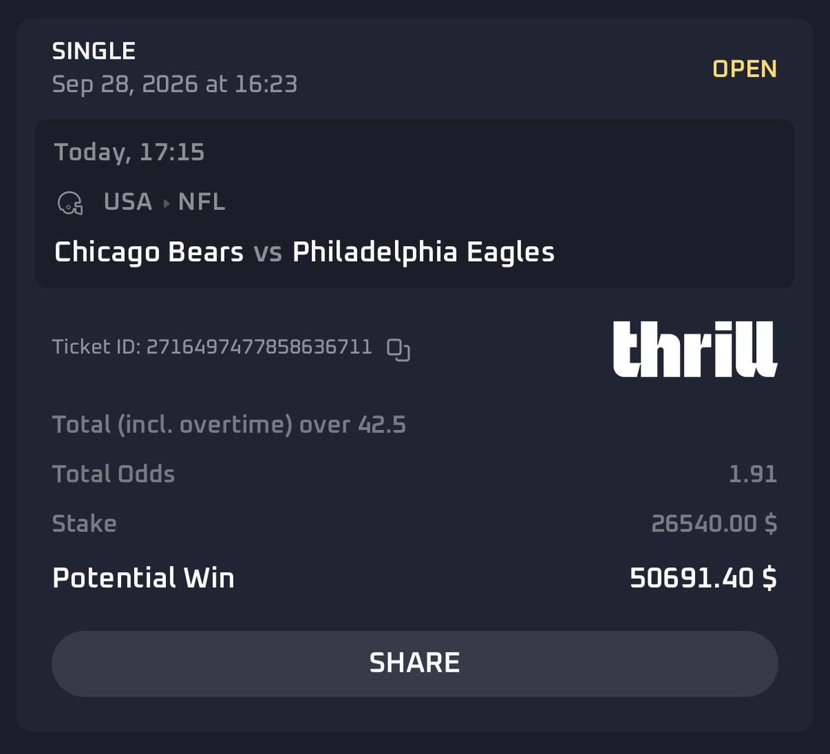 SportsKingPing's tweet photo. Bears/Eagles OVER 42.5 is a LOCK! 🔒 

We are getting some points tonight! https://t.co/WdEx94fNfB