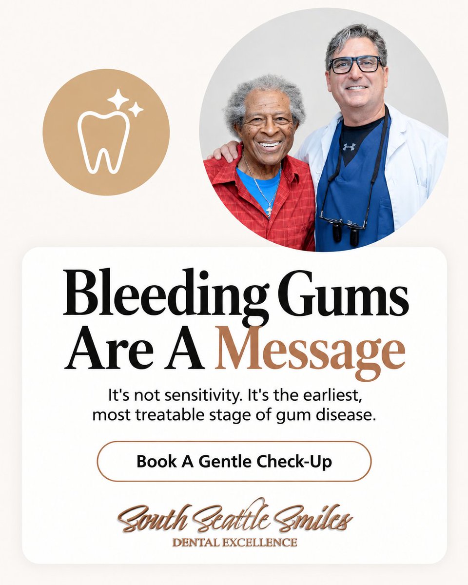SSeattleSmiles's tweet photo. Bleeding when you floss isn't "just sensitive gums." It's often the earliest, most treatable stage of gum disease. A gentle check-up tells you what your gums are saying - book yours in Tukwila. https://t.co/rBkBn4itsu