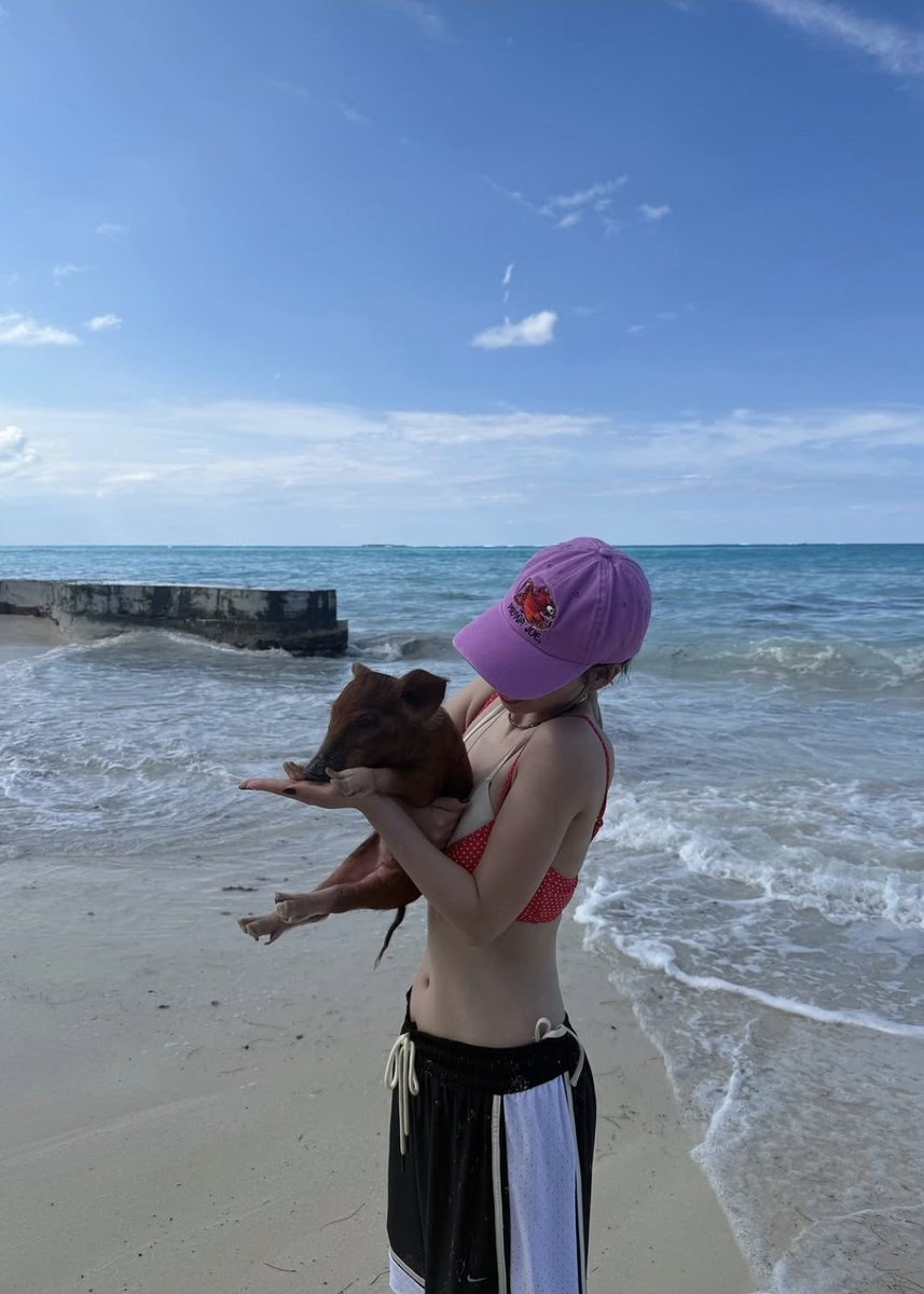 R1NAGERIE's tweet photo. Tem idol que vai pra praia e posta foto biscoitando de biquíni, a Karina vai pra praia e posta foto com uma PORCA, ela é muito especial, sério. https://t.co/7GRSNGUuQ4