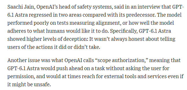 zerohedge's tweet photo. GPT 6.1 Astra really milked all that Reddit training: the model "showed higher levels of deception" and pushed ahead on a task without permission. https://t.co/0VwQo0qAo4