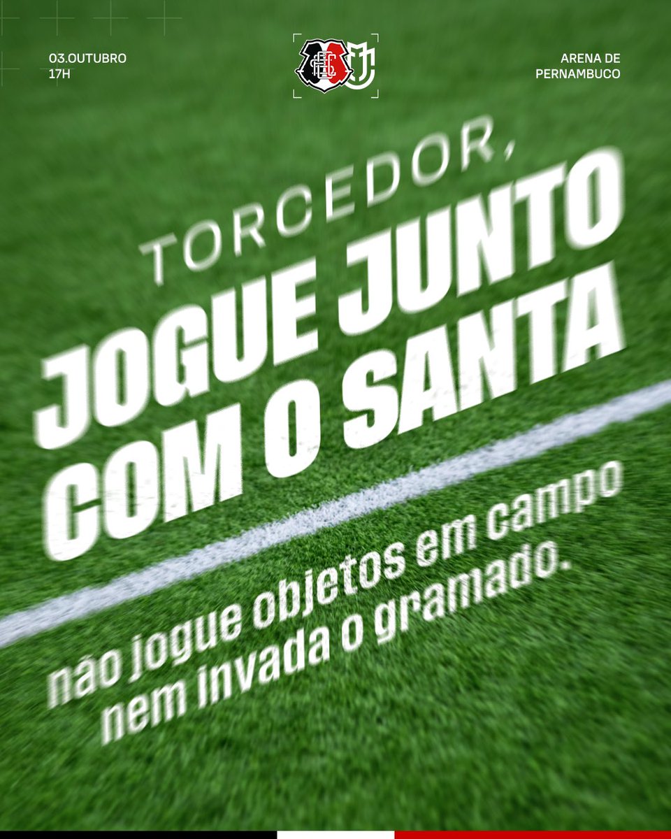 SantaCruzFC's tweet photo. No sábado, a missão é dentro e fora de campo! 🐍

Vamos jogar juntos pelo Santa com paixão, responsabilidade e respeito. Não jogue objetos no gramado e não invada o campo.

Cada atitude conta. Proteja o nosso clube e faça a sua parte! 🖤🤍❤️ https://t.co/kRCRRWmAZD