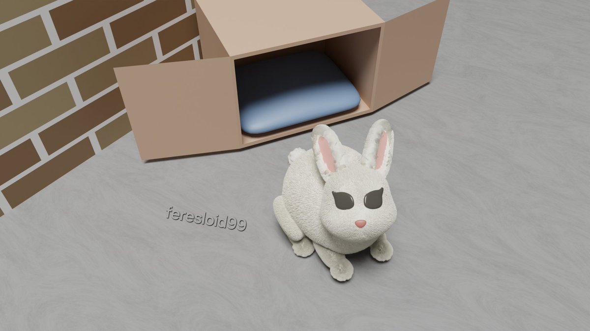 Feresloid99's tweet photo. I made my husband a  whole videogame for our anniversary, part 2 !!!
Here's a zoom in of the ice cream shop, and a cute little bunny you can find in the alleyway!
#blender #b3d #art
#gamedev #indiegame https://t.co/963QnMTTey