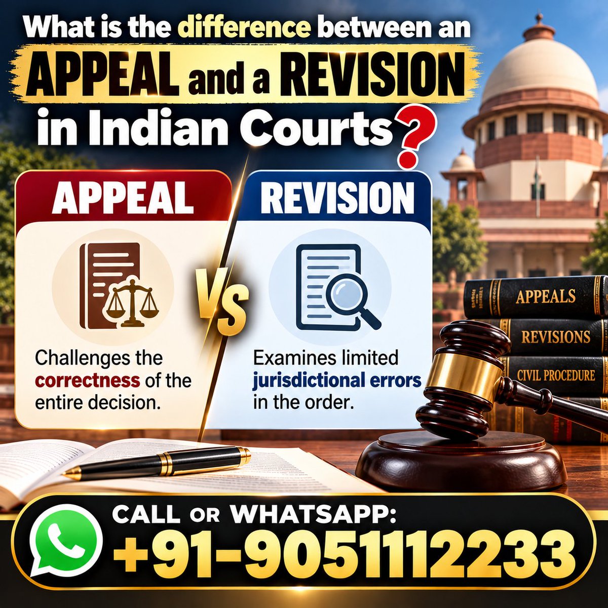 drakmphd's tweet photo. What is the difference between an appeal and a revision in Indian courts? 
Call or WhatsApp: +91-9051112233  
#Appeal #RevisionPetition #CourtProcedure https://t.co/xaI5IMqb1a