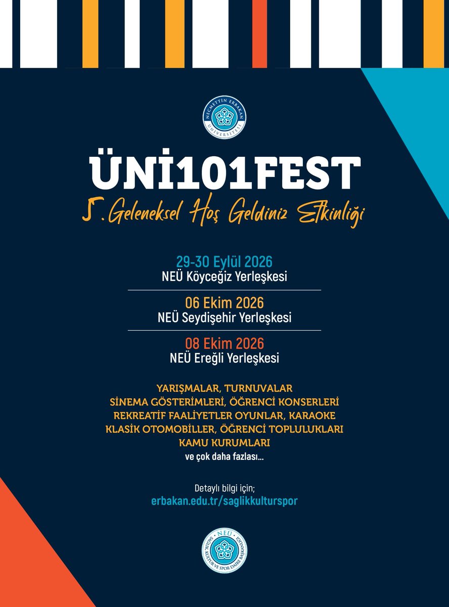 NEUniversitesi's tweet photo. #UNI101FEST 🎉
Eğlence, müzik ve sürpriz etkinliklerle dolu unutulmaz bir festivale hazır mısın?
Program akışı ve detaylar 👇
#NEÜ❤️ https://t.co/26DxrmEe9t