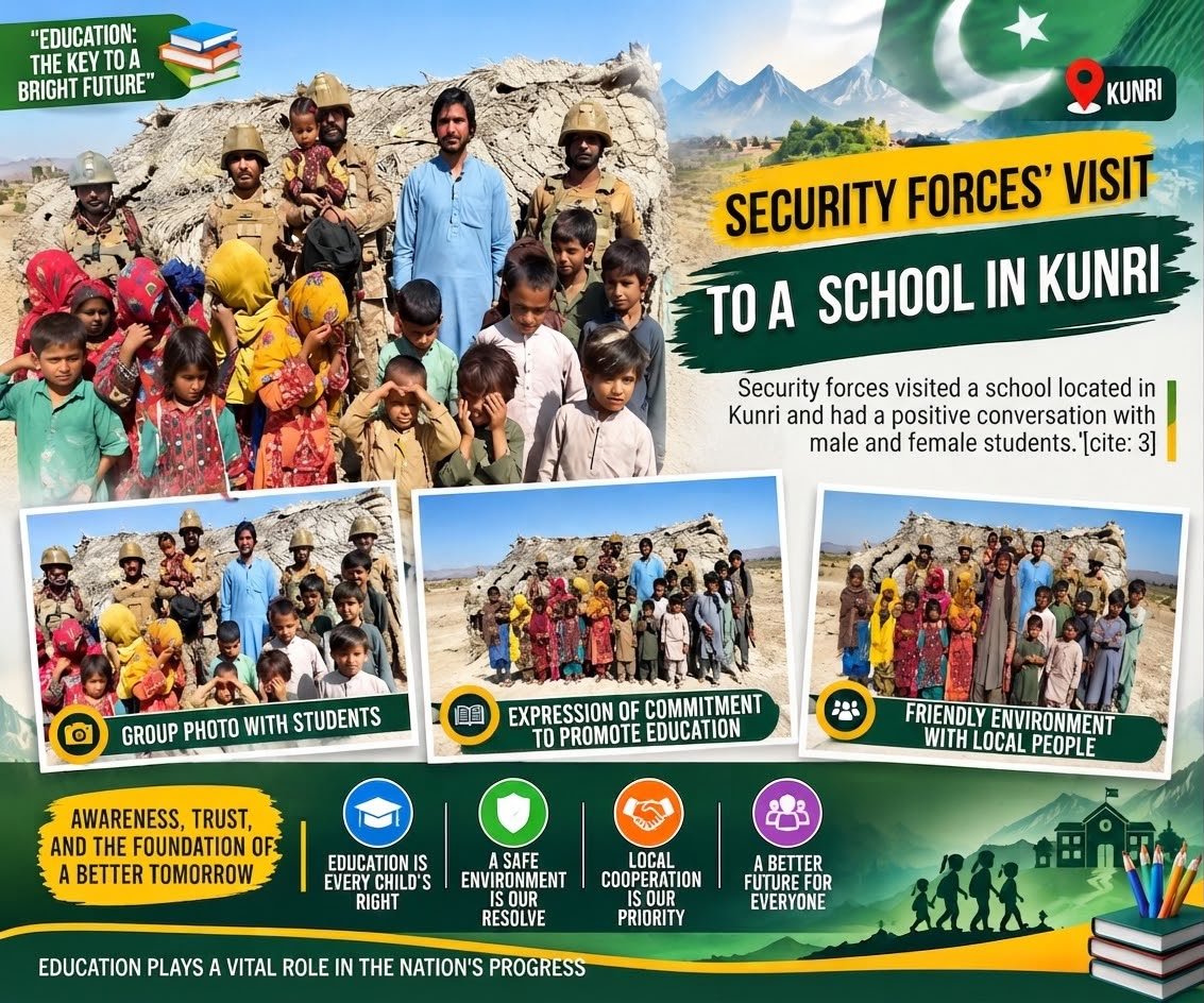 AQumbarni88299's tweet photo. Security Forces visited a school in Kunri, engaging with students and faculty to promote education, trust, and a safe environment for a brighter future.
#SecurityForces #Kunri #Education #CommunityEngagement #PeaceAndProgress https://t.co/xi9eqvo6Gj