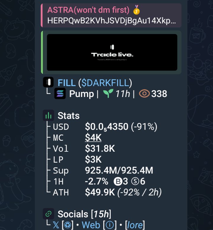 ASTRAsol4's tweet photo. Monitor your entry on $DARKFILL
CA;

HERPQwB2KVhJSVDjBgAu14XkpBnU8VhyutjPjFCSD1mw

#Solana #SolanaMemecoins #Memecoin #fomo https://t.co/89jPLE2Iod