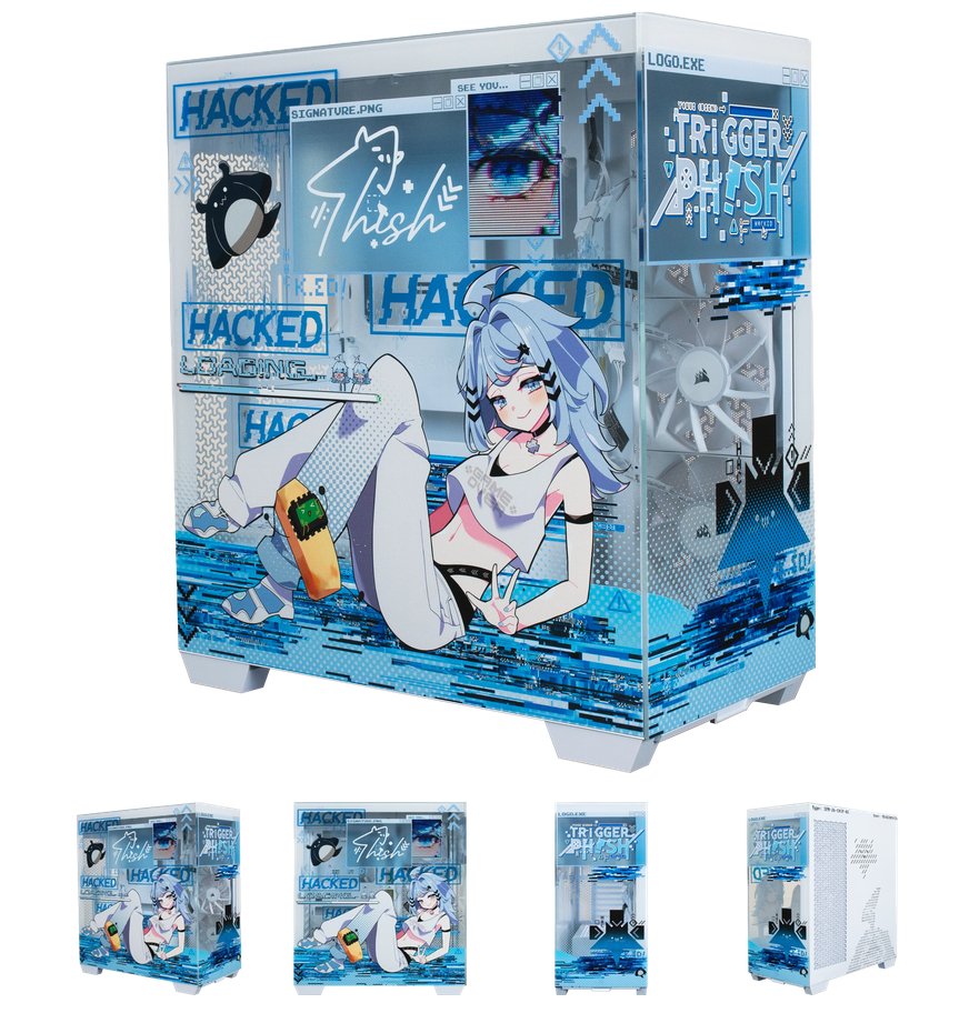 TRiGGERPH1SH's tweet photo. ❰❰❰ PC CASE & FAN COVER COLLAB WITH STONEFORGED ❱❱❱

it's finally here! 🎮🌊
remember my cool custom PC case created by @StoneforgedT ? 

well, now you can grab one for yourself! check out the cool glass panels that are UV-printed, so they won't peel off OR fade!! you can also swap out the glass panels and display them on your wall! 🦈

the case itself is BEAUTIFUL with a nice big airflow layout and clean cable management, so you can stick your Phish plush or standee inside!! 🤩

you can also decorate the fans with these super cool fan covers! or use them as a standee or even a fridge magnet.....

so so so happy with how this collection turned out and so honoured to be able to get my first collab case! 🥹

you can get 10% off any of these items using code PHISH at checkout!!! 💙

🔗⬇️