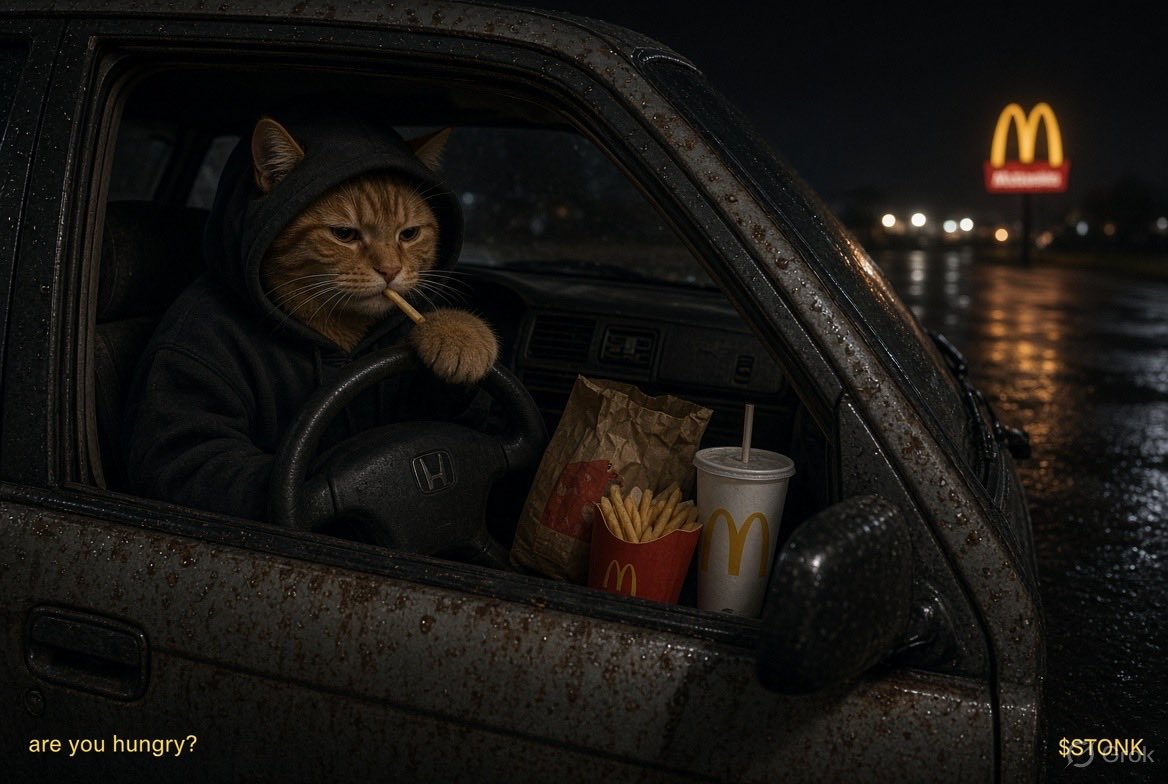 TheHighCatTHC's tweet photo. He didn’t even order. just pulled in and they already knew.

are you hungry?

Just put the THC in the bag, bro. 

$stonk $THC The High Cat https://t.co/Bw8Zduy3Ig