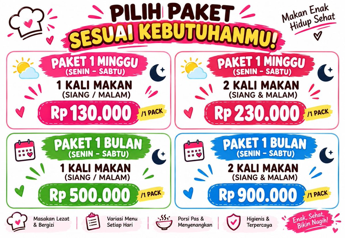 AndyHusky666's tweet photo. Halo Gaez 😇🙏 buat kawan2 yang domisili di Jogja, sekarang Mamaku ready masak untuk catering. Berikut untuk price list paket beserta menu mingguannya [FREE ONGKIR]

*Foto keempat contohnya aja yha 😬👍 bagi yg berminat mari silahkan diorder https://t.co/pFXw2on2SO