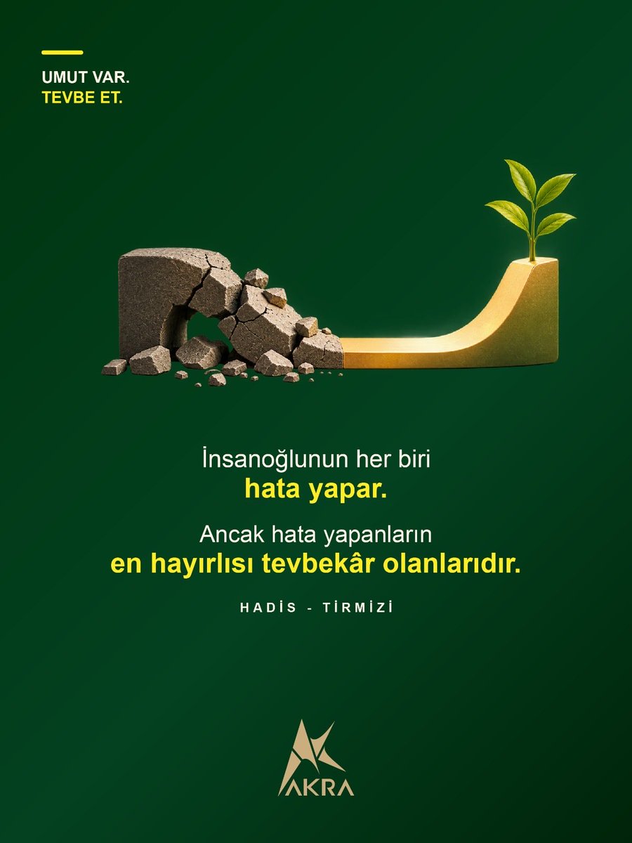 AKRA_media's tweet photo. UMUT VAR.
TEVBE ET.

İnsanoğlunun her biri
hata yapar.

Ancak hata yapanların
en hayırlısı tövbekâr olanlardır.

-Tirmizi

#umut #ümitvar #tevbe #hadis https://t.co/gZlEqn1Ixk