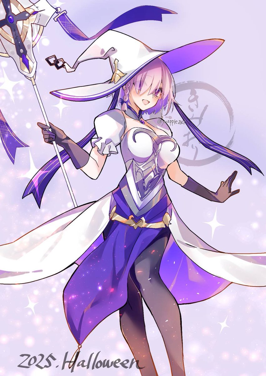 kimiori2023's tweet photo. 昨年のハロウィンに本垢で描いたパラディーン魔女のマシュ💜

アンケートから魔女デザインにしました！今年もどんな仮装を描くかアンケート中ですので、見たい仮装があればリプしてください☺️

#FGO fan art https://t.co/1eHwKK0G3V