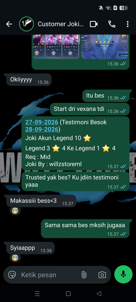 willzstoreml's tweet photo. 29-09-2026 
Testimoni Joki Akun Legend 10 ⭐ 
Legend 3 ⭐ 4 Ke Legend 1 ⭐ 4
Req : Mid

Yang mau Joki ML / Joki Akun Bisa Langsung WA ya :
Epic 4K / ⭐
Legend 5K / ⭐
Mythic 7,5K / ⭐ https://t.co/ZqxCibOGW2