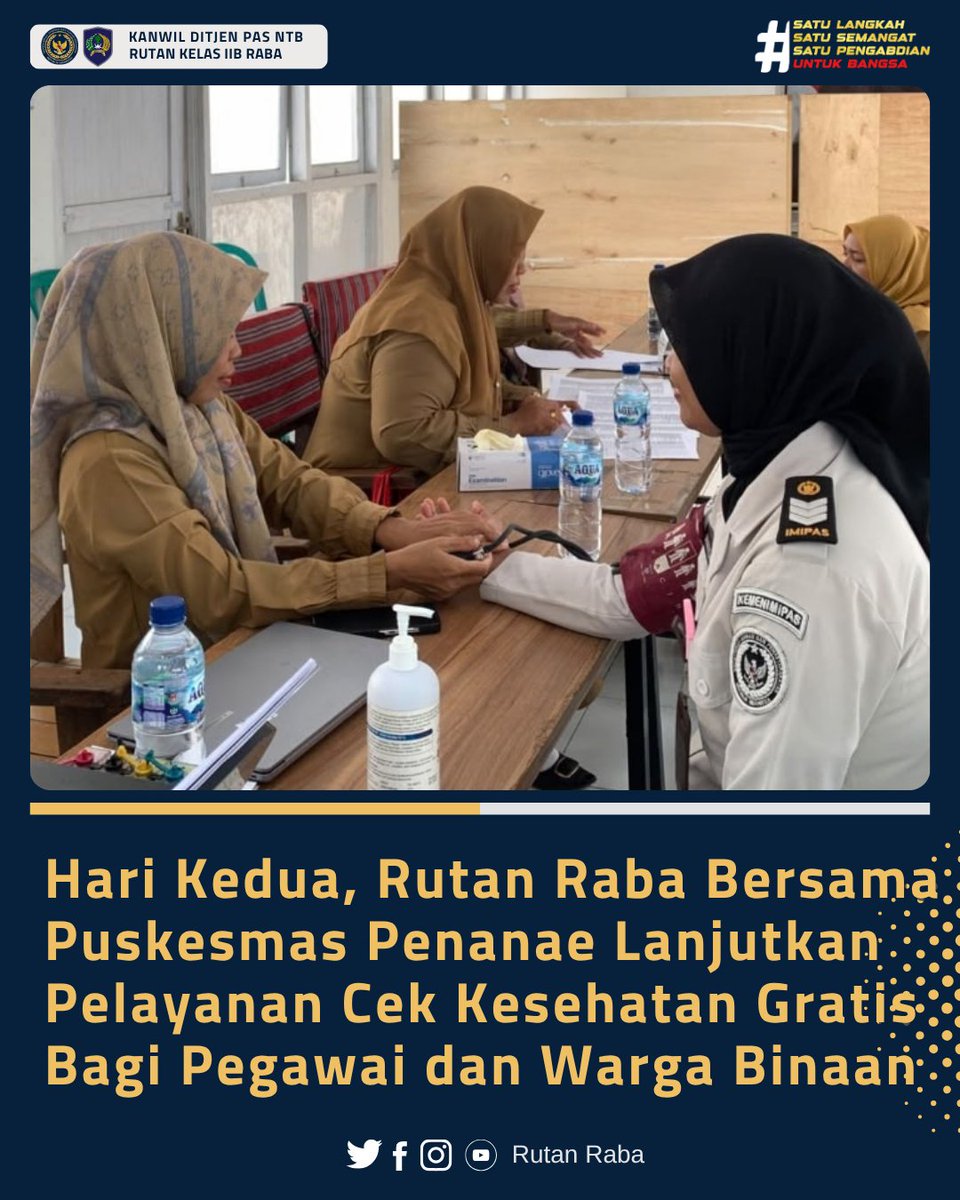 RutanRaba's tweet photo. Hari Kedua, Rutan Raba Bersama Puskesmas Penanae Lanjutkan Pelayanan Cek Kesehatan Gratis bagi Pegawai dan WBP

#Kemenimipas #AgusAndrianto #DitjenPAS GunGunGunawan #KetutAkbarHerryAchjar #DitjenPASNTB RBKunwas https://t.co/HHGlHQ8tDC