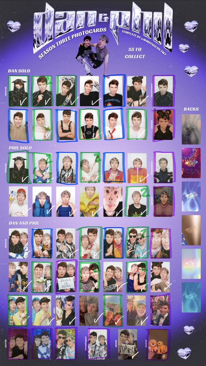 CorvusChronicle's tweet photo. new set of dan and phil photocard trades :)) 
💚trading
💙ISO
💜DISO
☑️have
and i still have s2 trades willing to mix and match 
@dnptrades @phanniehub https://t.co/bTr1xOv0zx