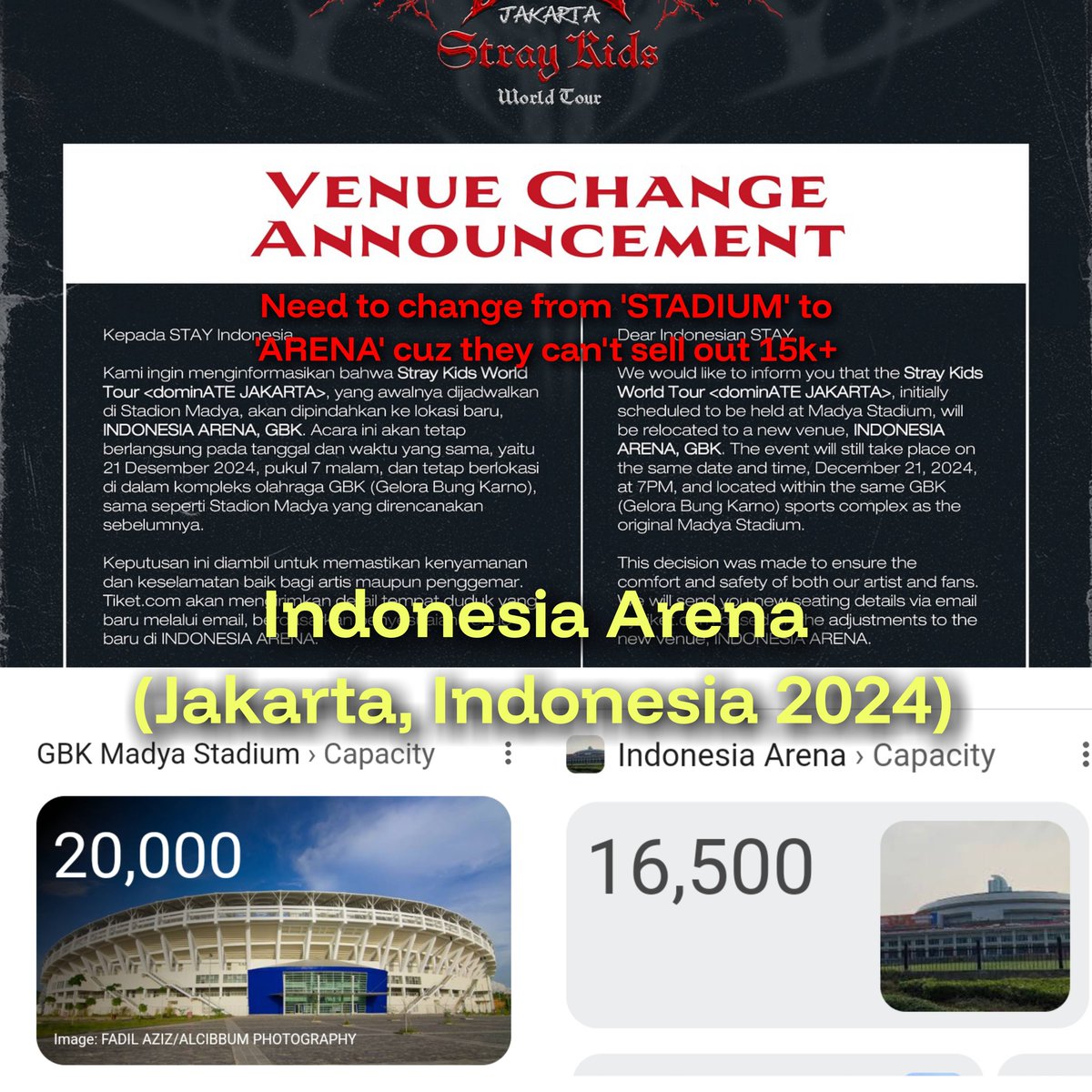 babyblue_over's tweet photo. Despite their fans claiming skz doing better than twice... Comparing both group, skz is the only one to canceled a stadium show and downgraded a stadium to arena cuz it's not selling well 💀 https://t.co/Omi8R7poxN