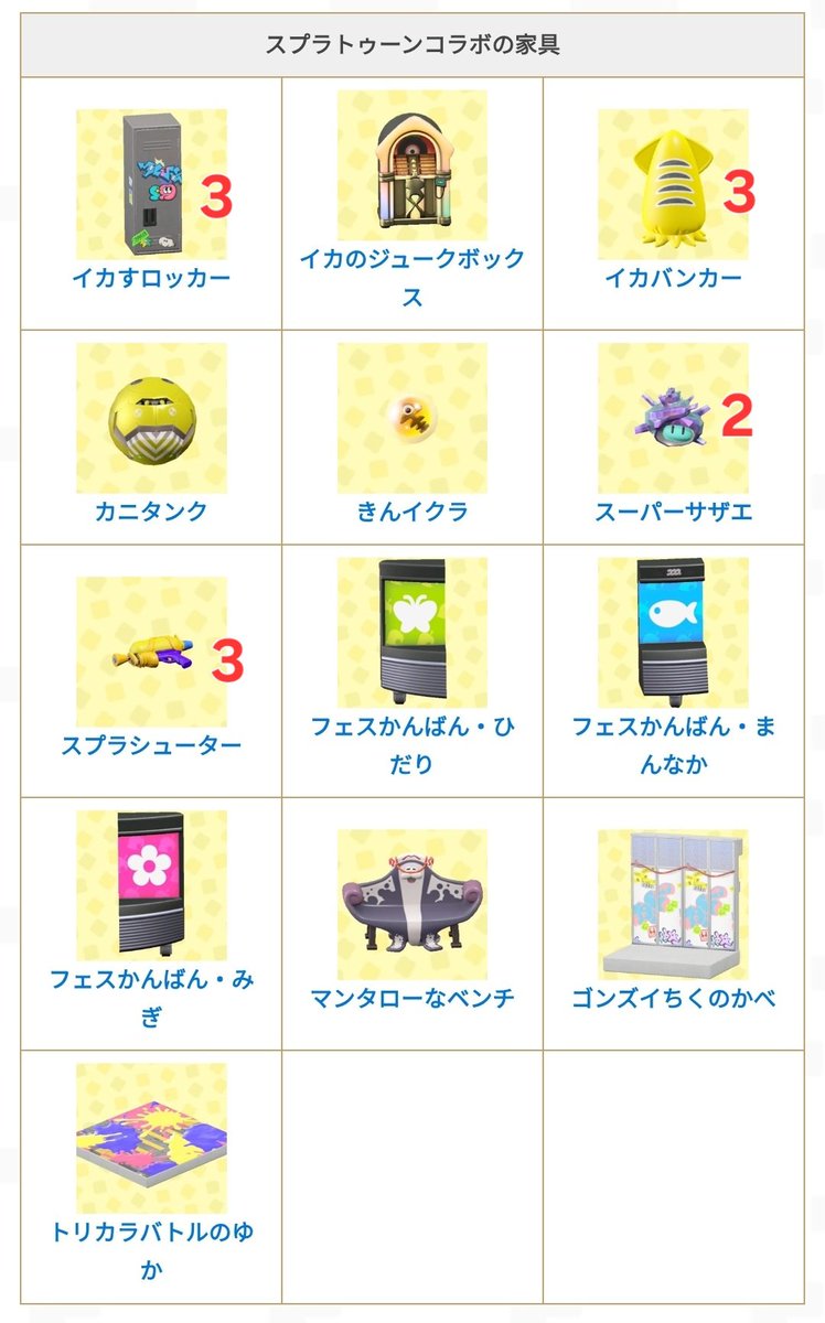 Kingyo_Island's tweet photo. あつ森 あつまれどうぶつの森 交換 代行依頼

スプラ家具一式の代行購入してくださる方を探しています🙇

求：画像内アイテム全て（数字の記載があるものは記載した個数分、数字がないものは1つだけ購入していただきたいです）
出：ベル袋2個、金鉱石5個、マイル旅行券3枚

↓リプに続きます https://t.co/4JlDnZowCW