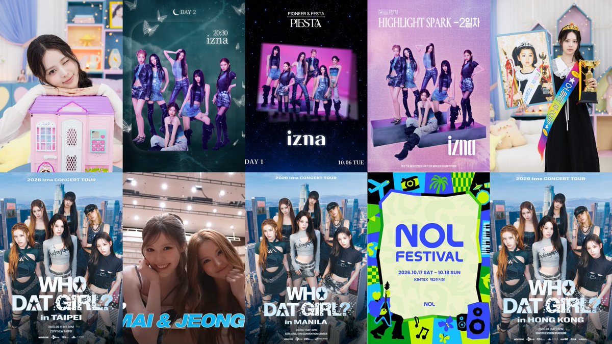 IZNAPH's tweet photo. [🗓️] 260929 IZNA’s Updated Schedule for October

📍Oct 01 - ‘Bangbanmal’ Ep.2 
📍Oct 01 - Hanbit Festival
📍Oct 06 - 2026 PIESTA, Gyeongsang National University Festival
📍Oct 08 - Daedong Festival, Hanshin University
📍Oct 08 - ‘Bangbanmal’ Ep.3
📍Oct 09 - 2026-2027 izna Concert Tour: WHO DAT GIRL? in TAIPEI
📍Oct 10 - Hidden Trip 2 (#MAI #JEONGSAEBI)
📍Oct 17 - 2026-2027 izna Concert Tour: WHO DAT GIRL? in MANILA
📍Oct 18 - NOL Festival K-POP STAGE
📍Oct 24 - 2026-2027 izna Concert Tour: in HONGKONG

📝: Schedule is subject to change.

#izna #이즈나 #イズナ 
@izna_offcl @izna_offcl_jp
