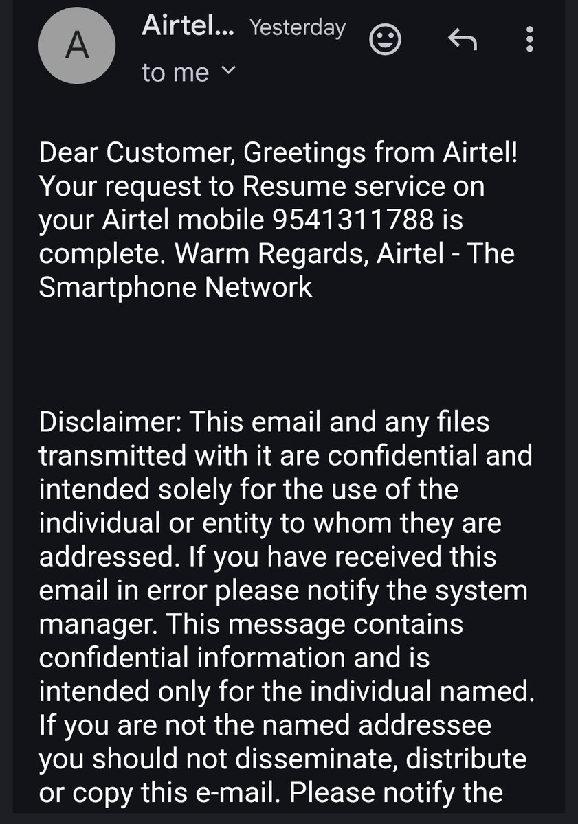 Shakir_HC's tweet photo. @Airtel_Presence Hi @Airtel_Presence @airtelindia 

Once again you have assigned to my email id to some random new connection. Your harrasment continues.
@TRAI @DoT_India @sancharsathi @consaff @jagograhakjago #GopalVittal https://t.co/7usS9uyfyn